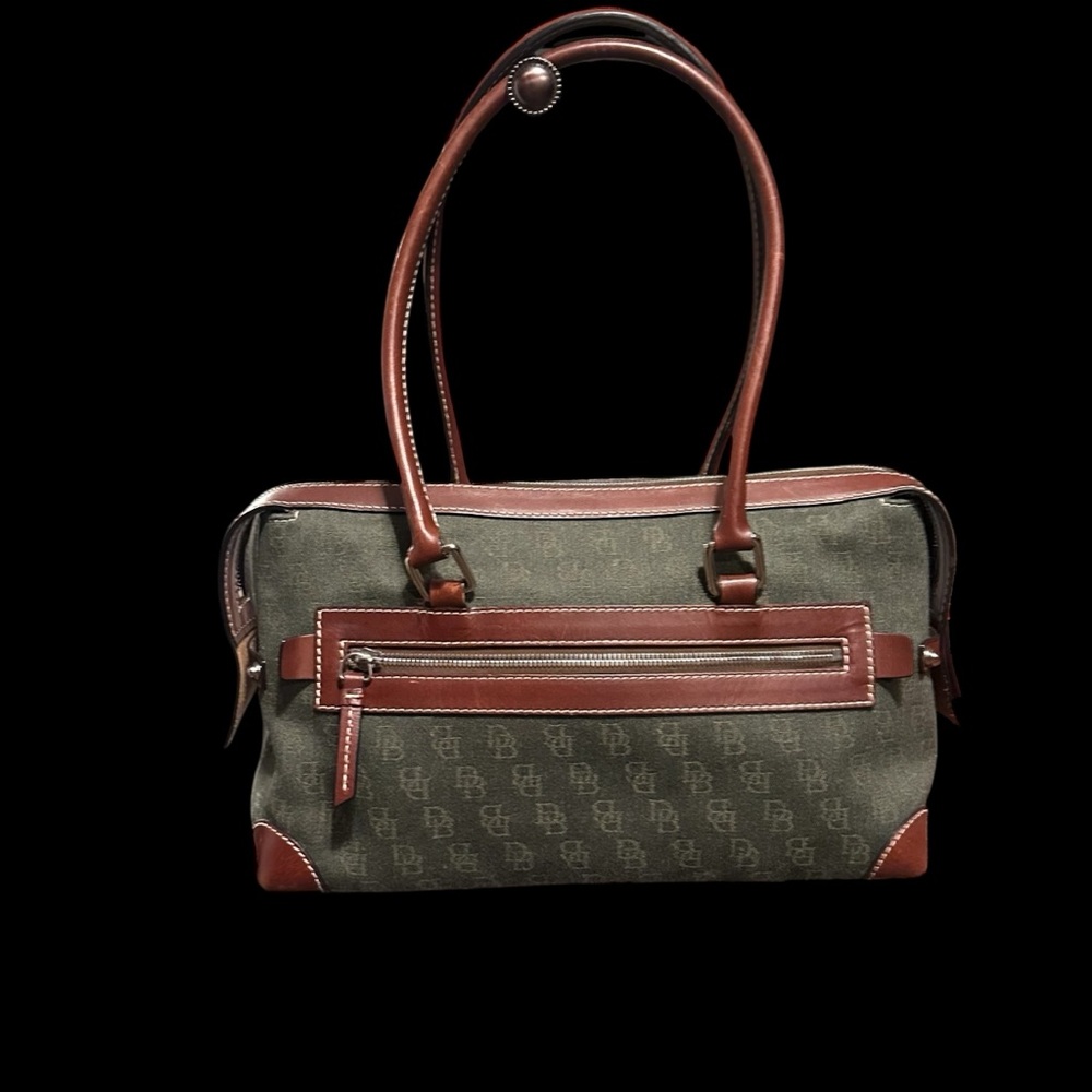 Rooney & Bourke Vintage Shoulder Bag Green Canvas with Brown Leather Trim/Accent - Picture 10 of 17